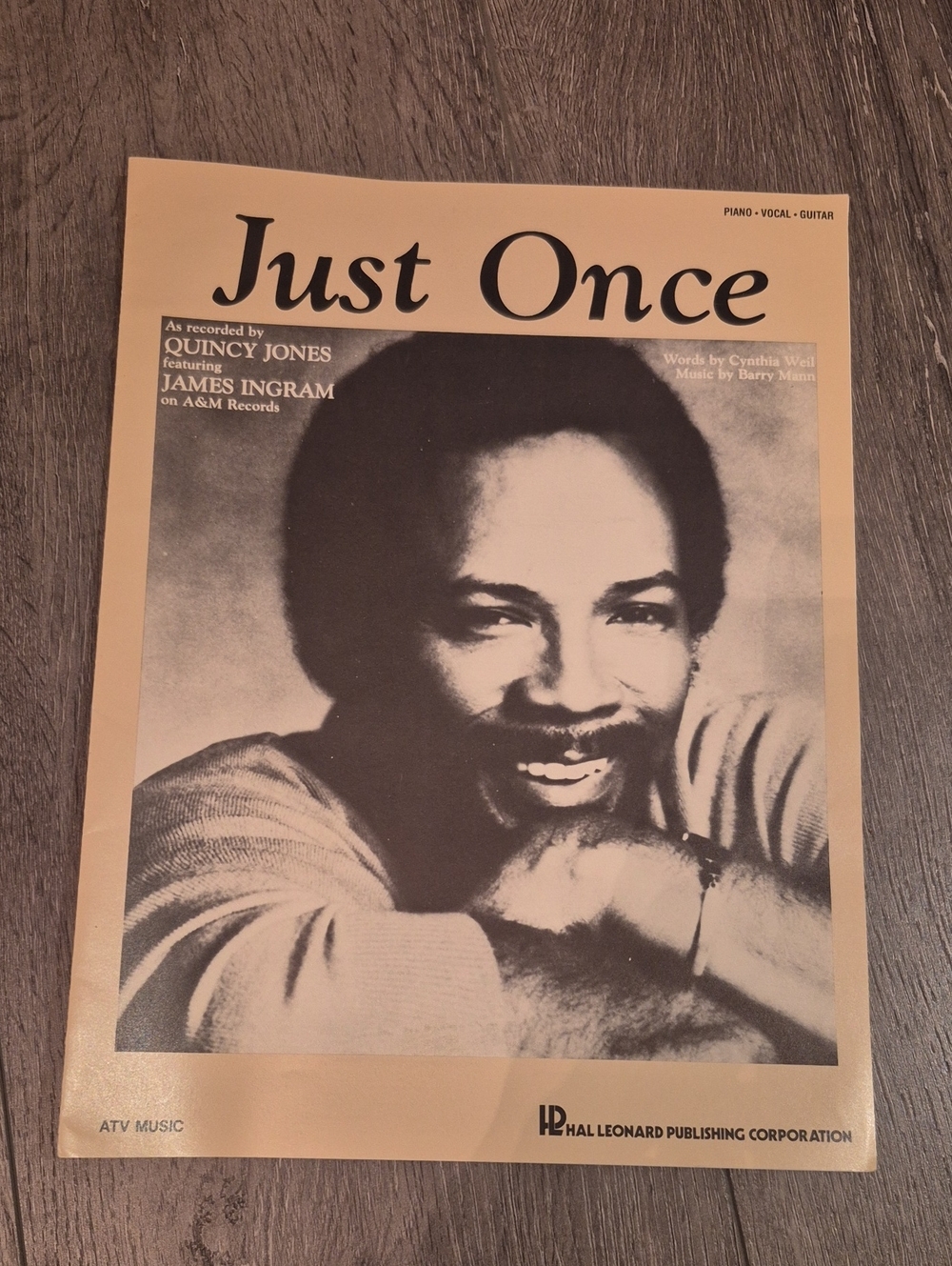 QUINCY JONES/JAMES INGRAM "JUST ONCE" SHEET MUSIC-PIANO/VOCAL/GUITAR-1981
